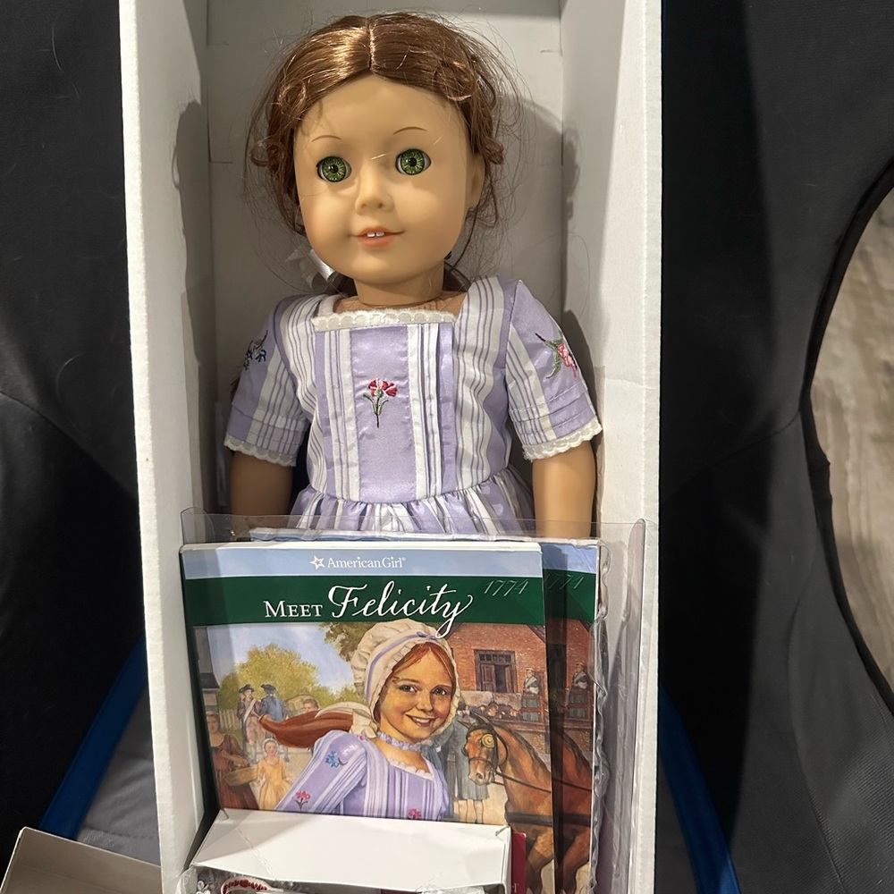 American Girl Doll in Lavender and White Striped Dress